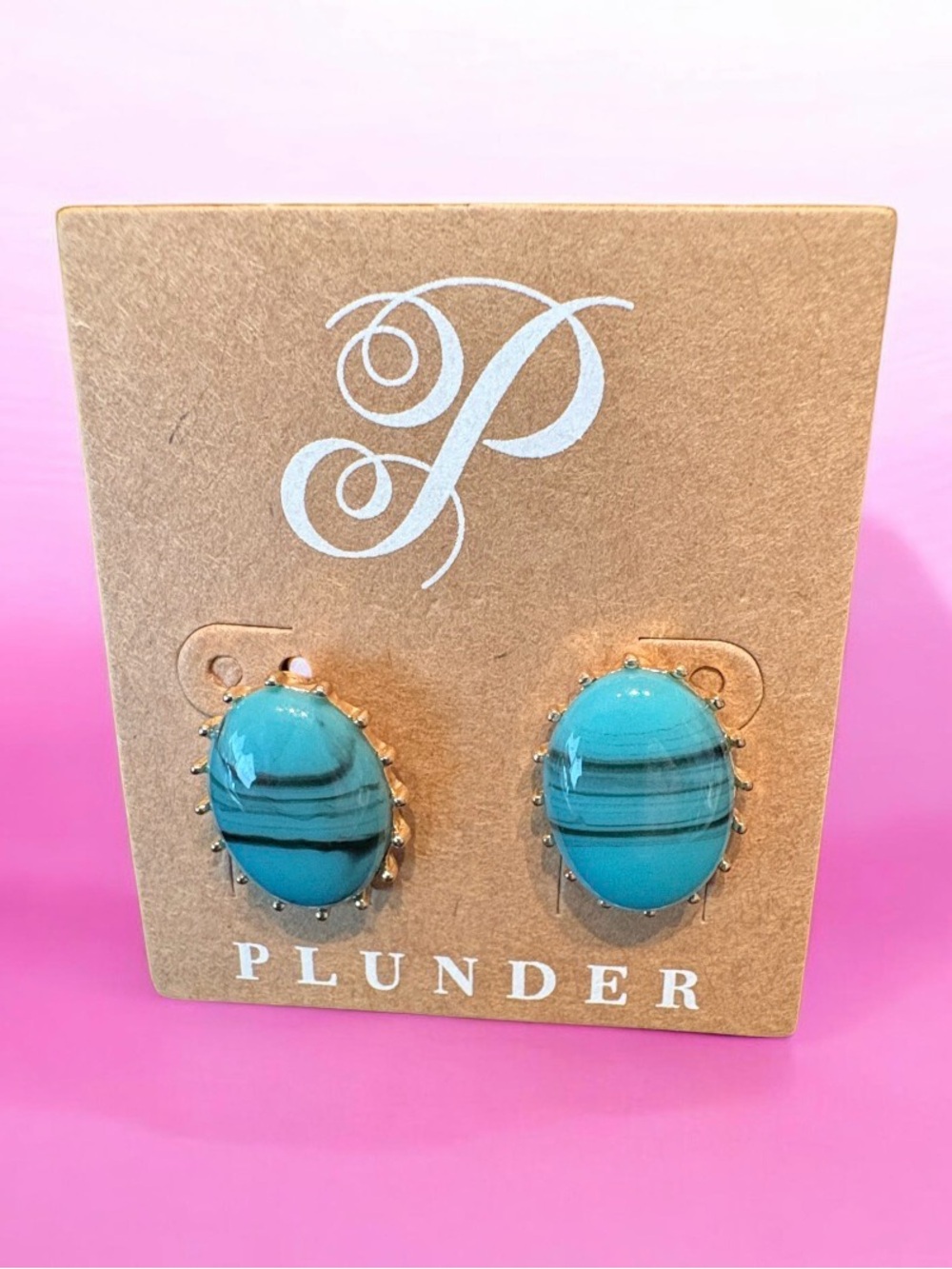 Plunder Turquoise Oval Cabochon Gold-Prong Stud Earrings